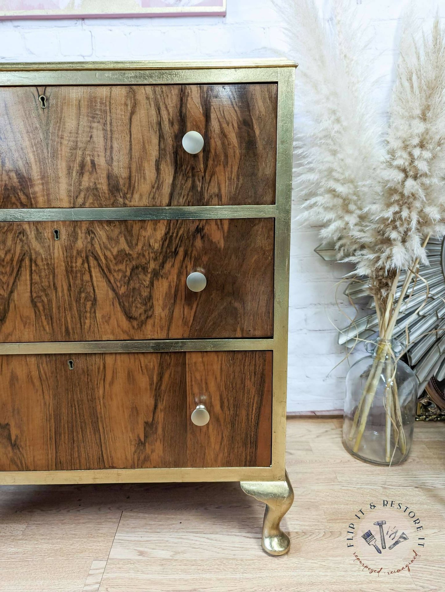 Gold Leaf Walnut Burr Chest of Drawers, Queen Anne, Cabriole - MADE TO ORDER