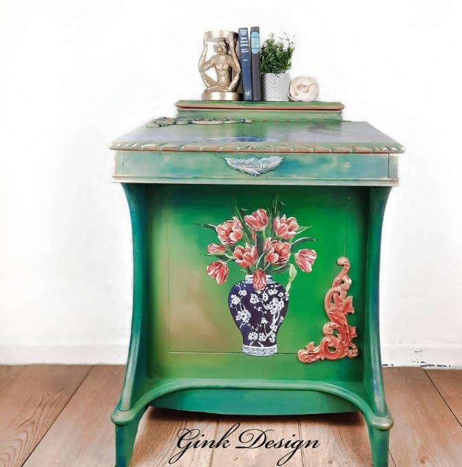 Green Hand Painted Vintage Davenport / Writing Desk