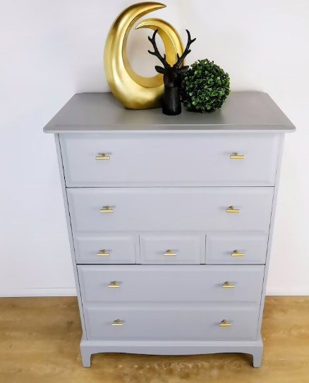 Pale Grey vintage Stag Minstrel Tallboy chest of drawers, dresser, draws, upcycled, refurbished