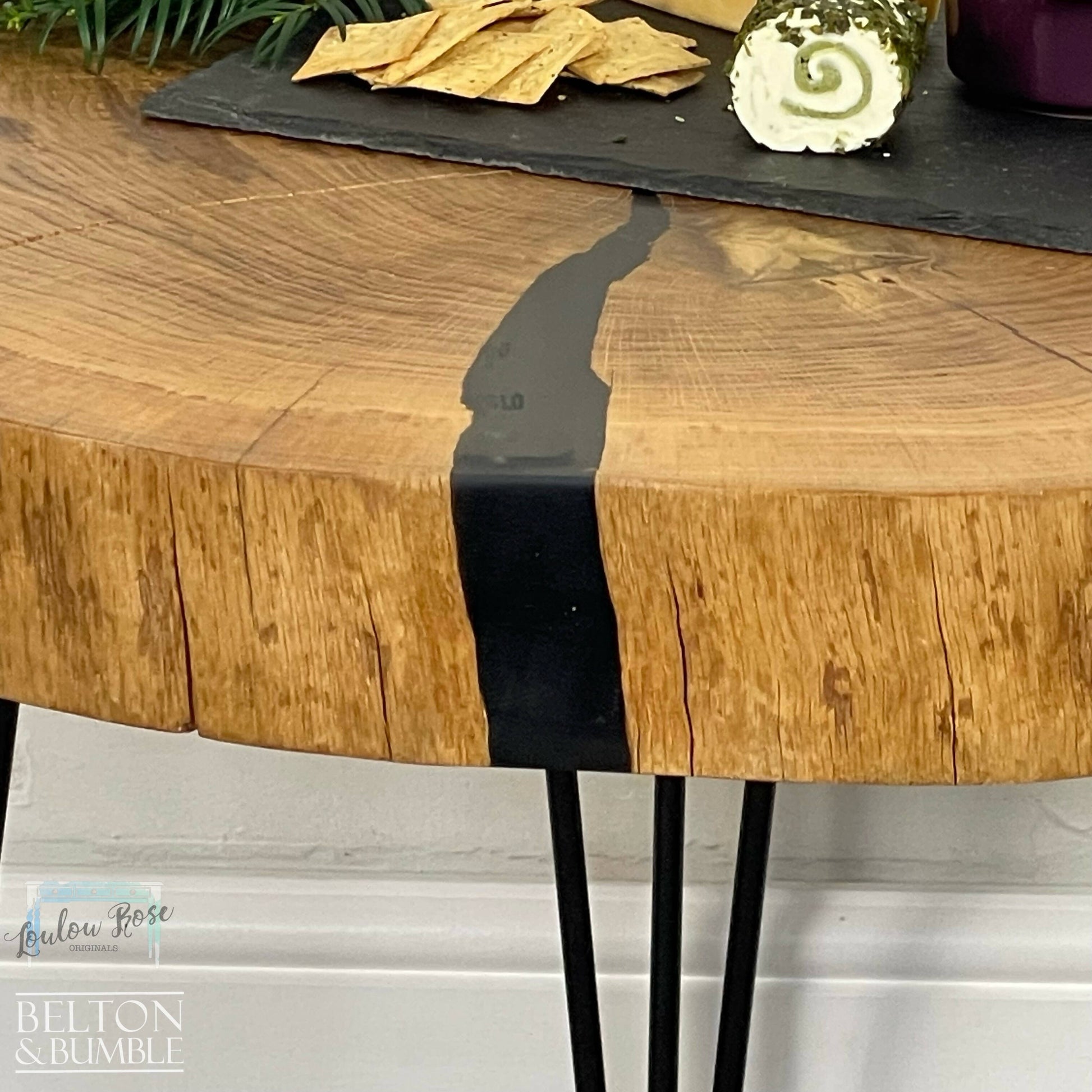 Black Resin Oak Slice Table-5