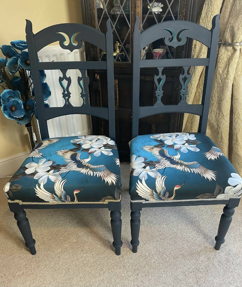Two Turquoise Blue High Vintage Chairs