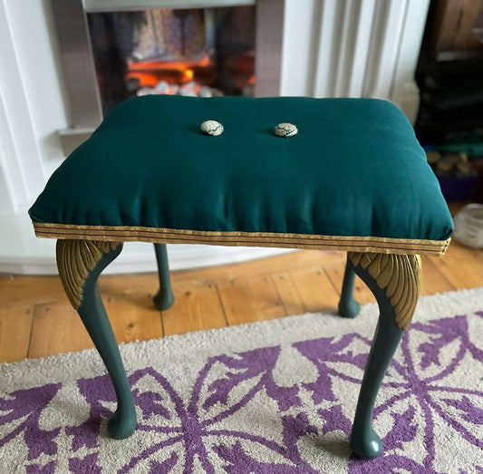 Beautiful Green & Gold stool. 44cms high, perfect for a dressing table.