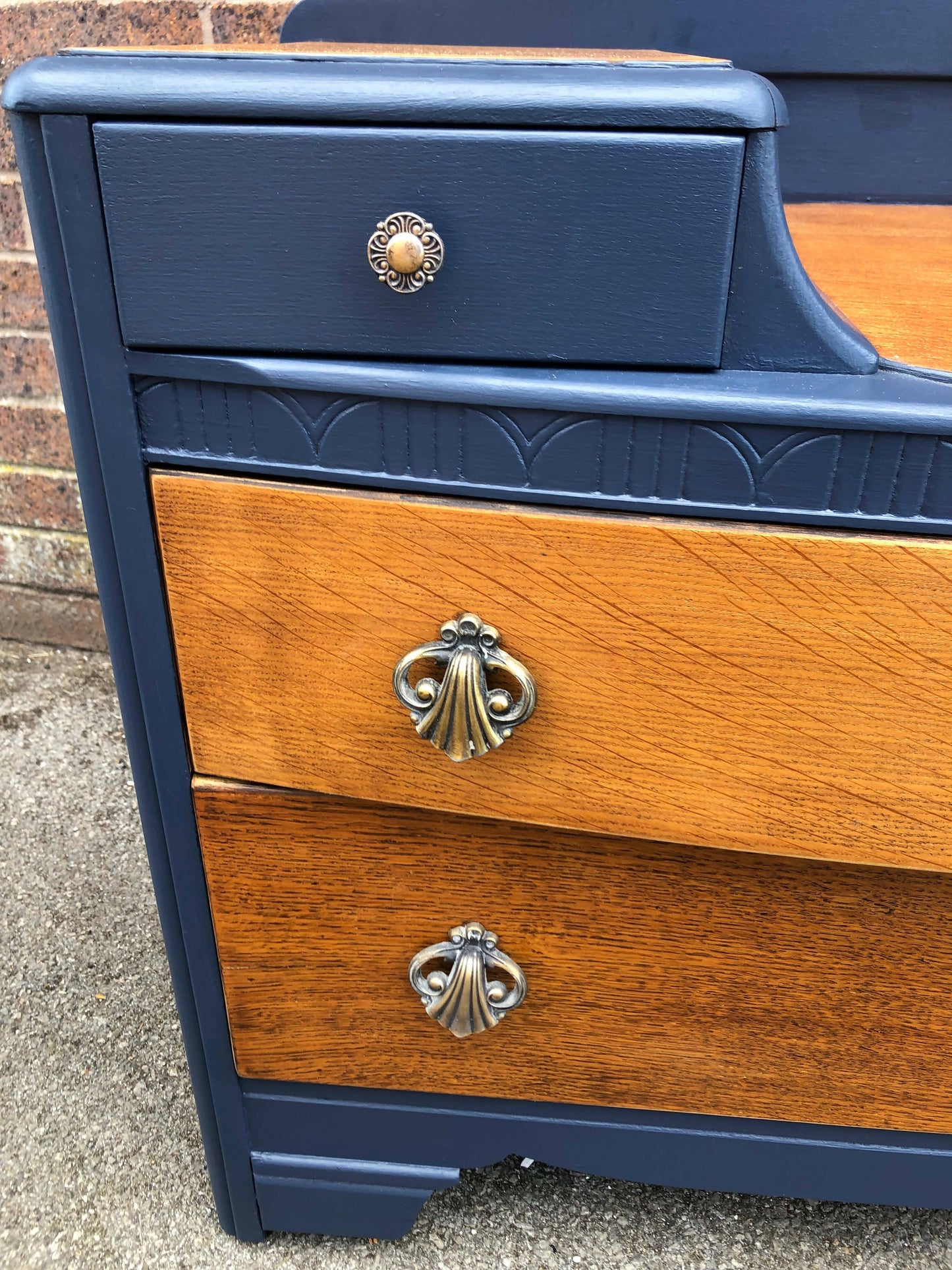 Vintage Bedroom furniture by Harris Lebus- painted Navy Blue Single Wardrobe & Dresser Drawers