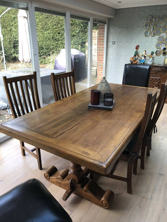 Solid Rustic Wood Dining Table with 4 matching chairs