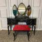 Black Antique Carved Dressing Table With Mirror and Matching Stool