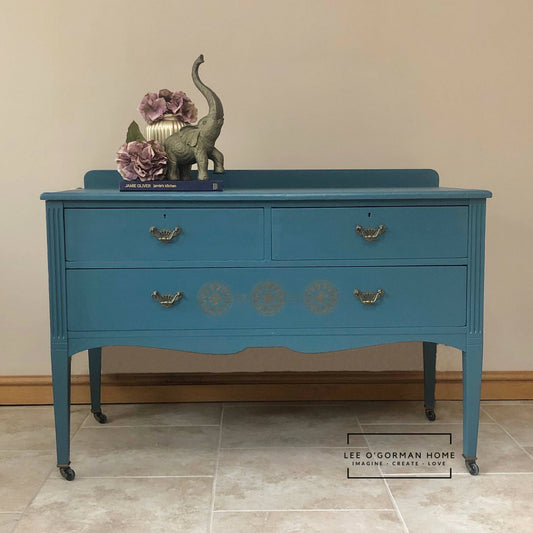 blue painted vintage sideboard