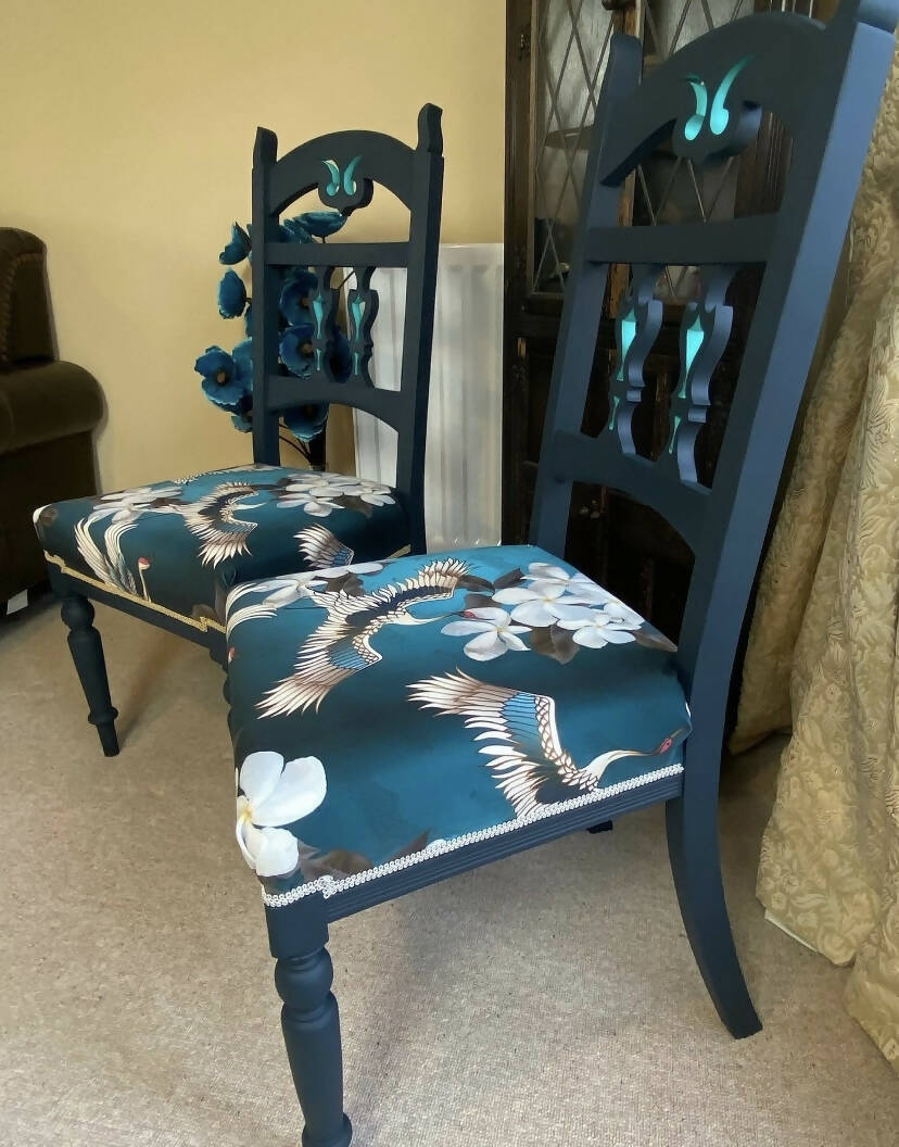 Two Turquoise Blue High Vintage Chairs