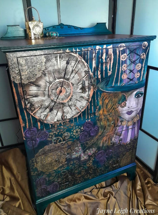 SOLD Blue Vintage Upcycled Tallboy Chest of Drawers