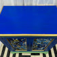 The Iris Blue Cabinet, Cobalt Blue, Soft Green with Gold accents.