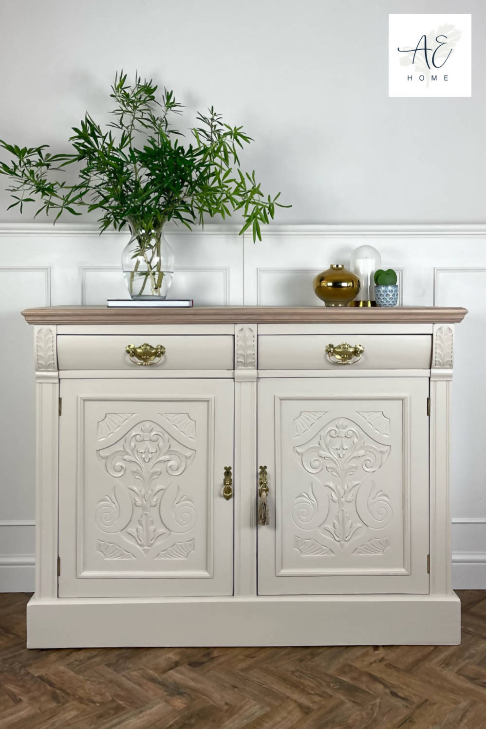 Vintage Carved Solid Wood Sideboard