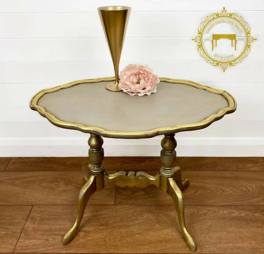 French Chateau Style Coffee table, Vintage Gold Occasional Table, Pie Crust Tea Table, Decorative Plant Stand