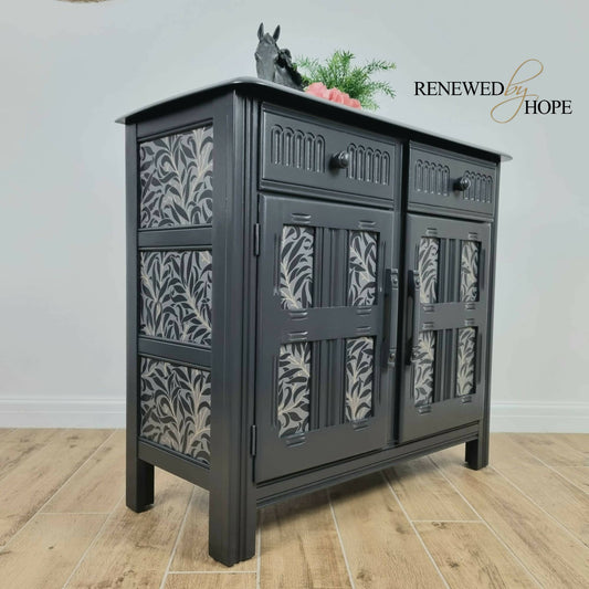 Off Black Sideboard, Decoupaged with Morris paper, Priory Sideboard, Storage MADE TO ORDER