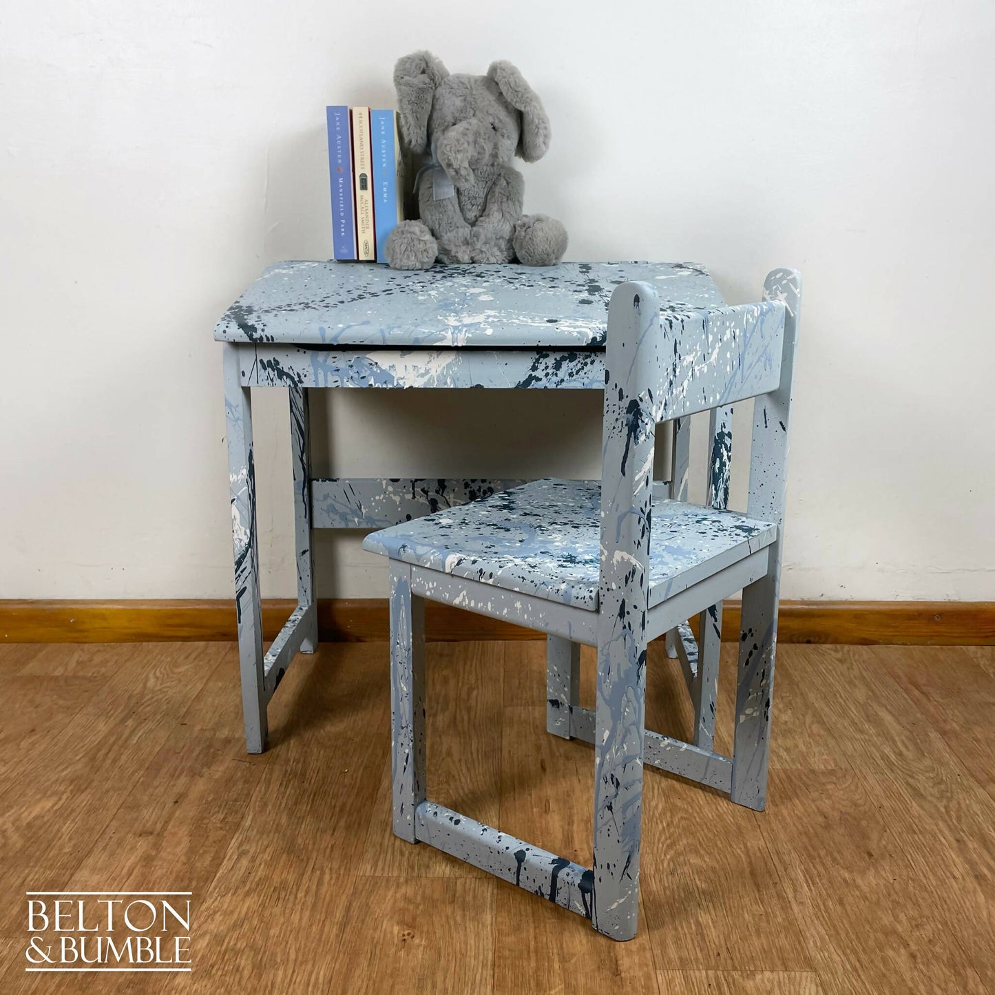 Vintage Lift Lid Child’s Writing Desk and Chair in Pale Blue