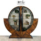 Rare round Art Deco cocktail cabinet, display cabinet, black and gold, walnut drinks cabinet