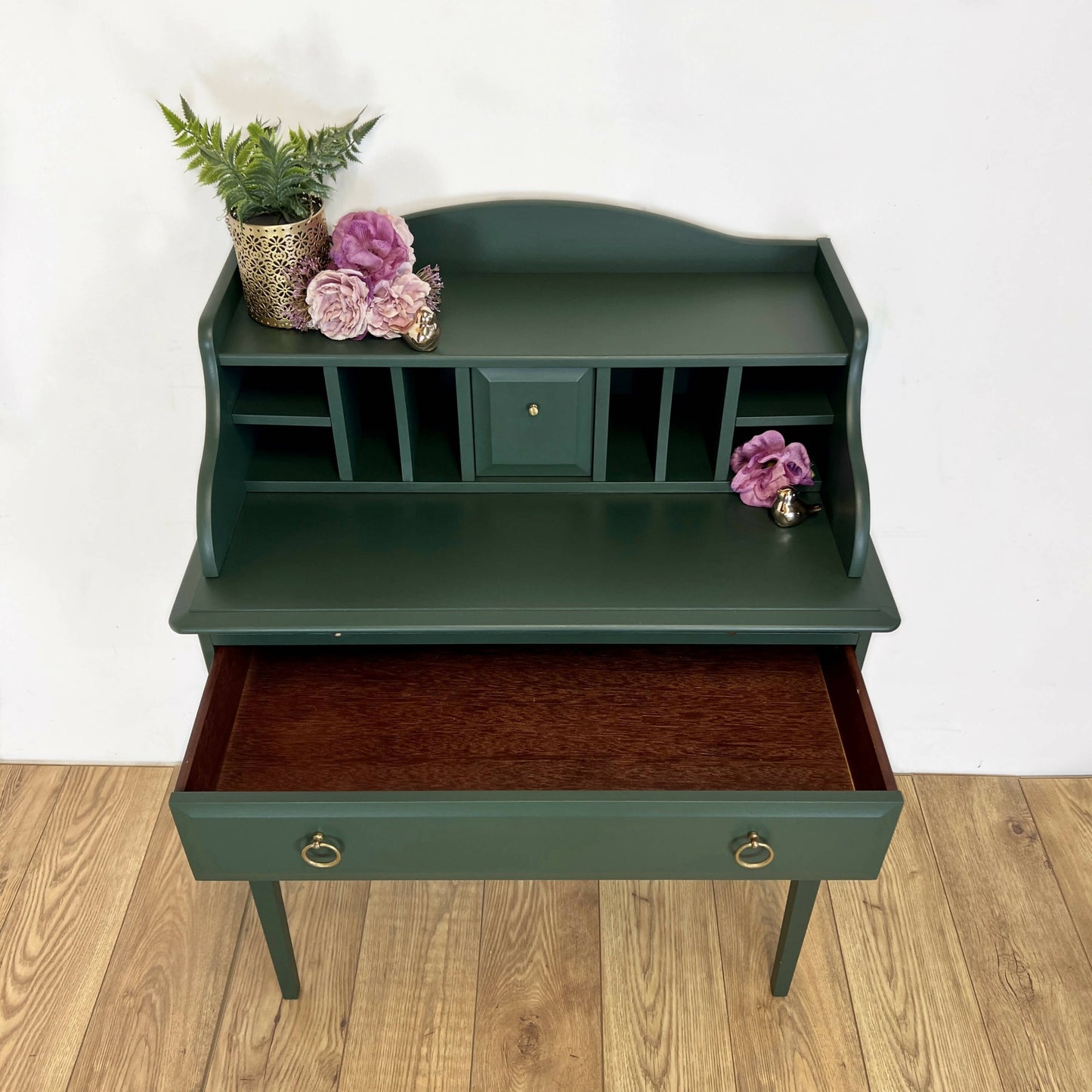 Very rare Stag Minstrel Secretaire in dark green, vintage writing desk, mid century bureau