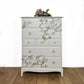 Vintage French Style Cream Stag Minstrel Tallboy Chest of Drawers With Blossom Flight