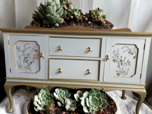 Vintage Cream Carved Sideboard