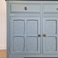 Dusky Blue Antique Panelled Oak Sideboard, with raised pattern detail.