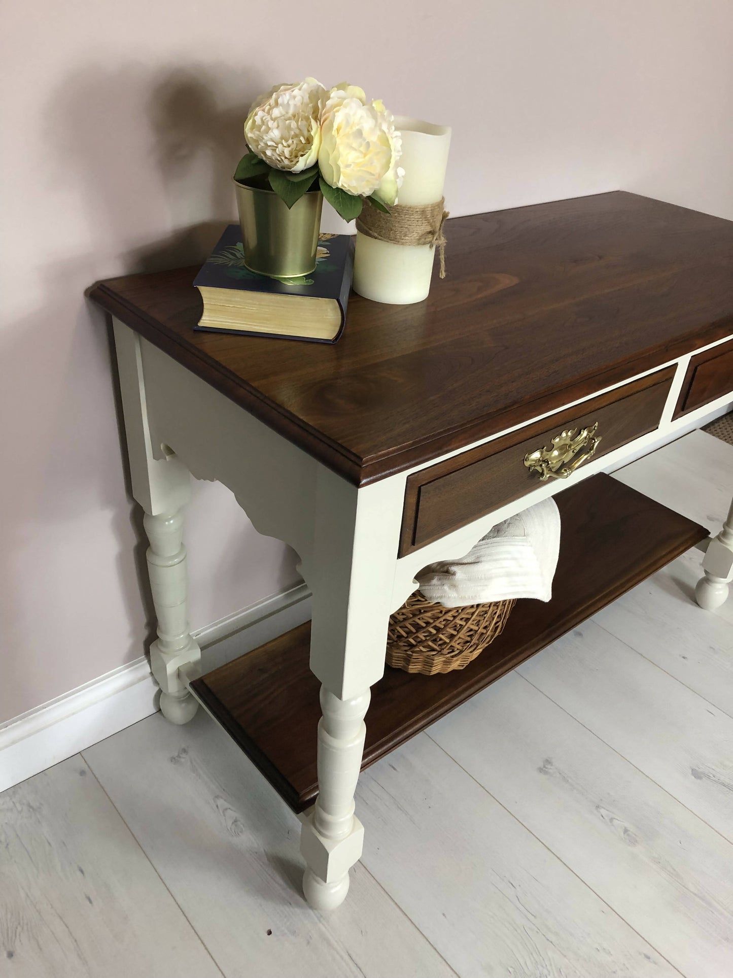 Farmhouse Vintage Console Table Hallway Table With 2 Drawers