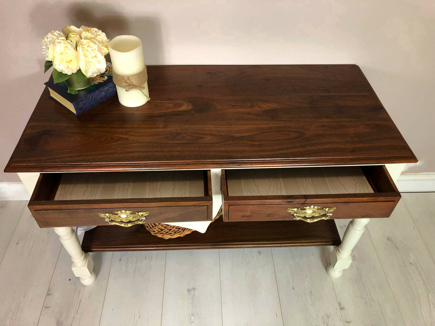 Farmhouse Vintage Console Table Hallway Table With 2 Drawers