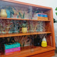 G plan orange vintage book shelf- glass display cabinet