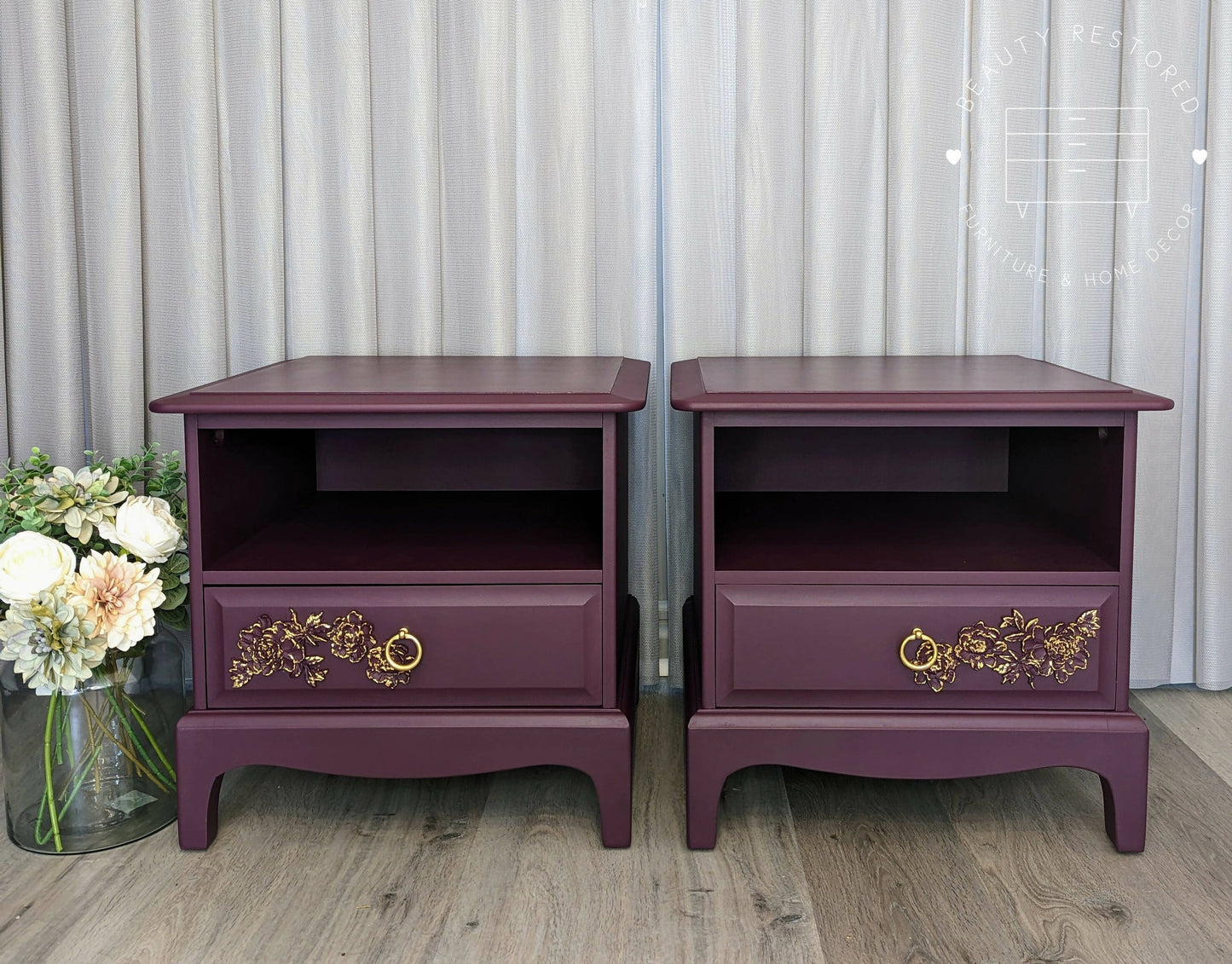 Vintage Purple Bedside Cabinets