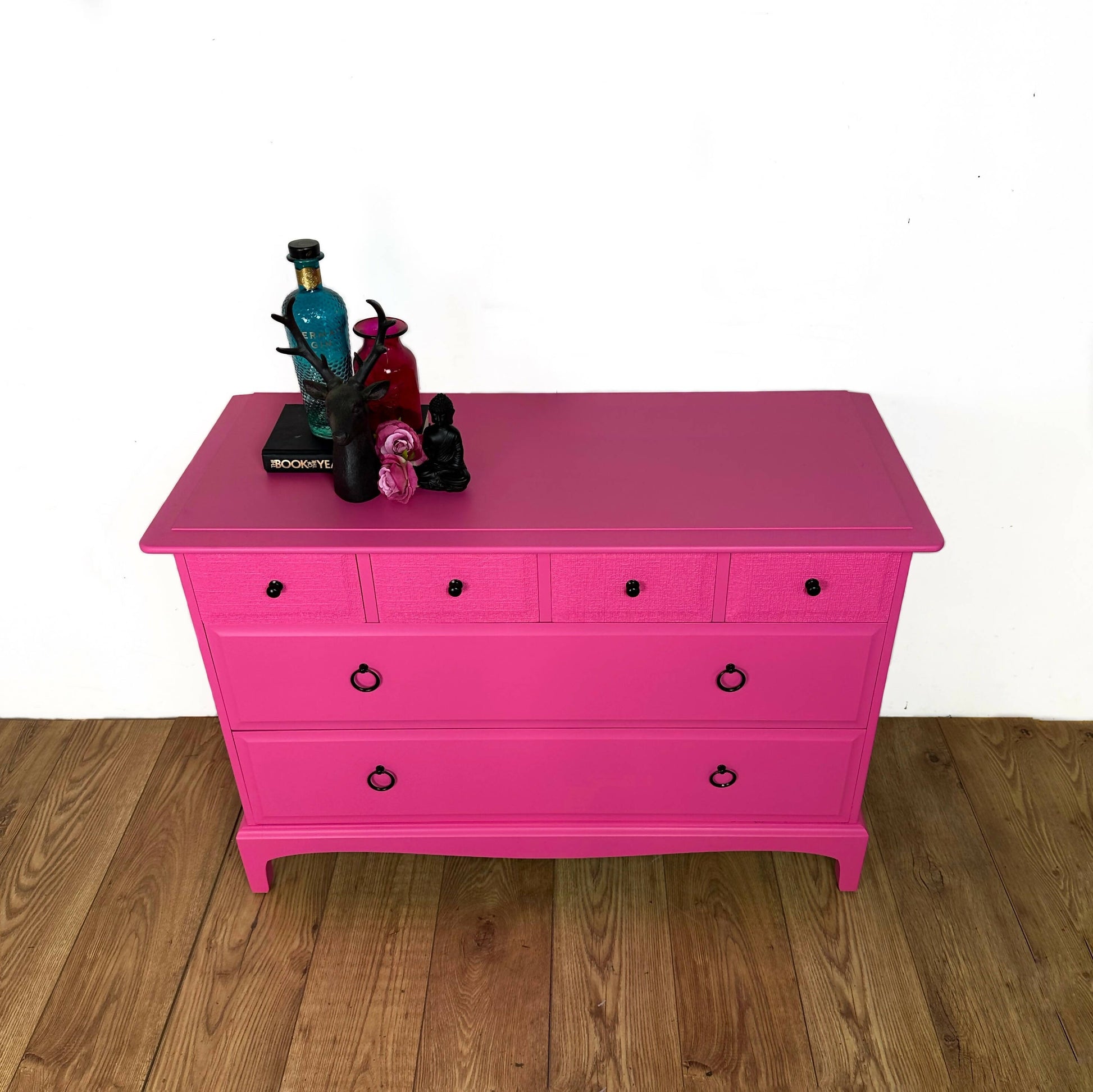 Maximalist Bright Pink Stag Minstrel Chest of Drawers, Retro dresser, Upcite Maximalist Bright Pink Stag Minstrel Chest of Drawers, Retro dresser, Upcite