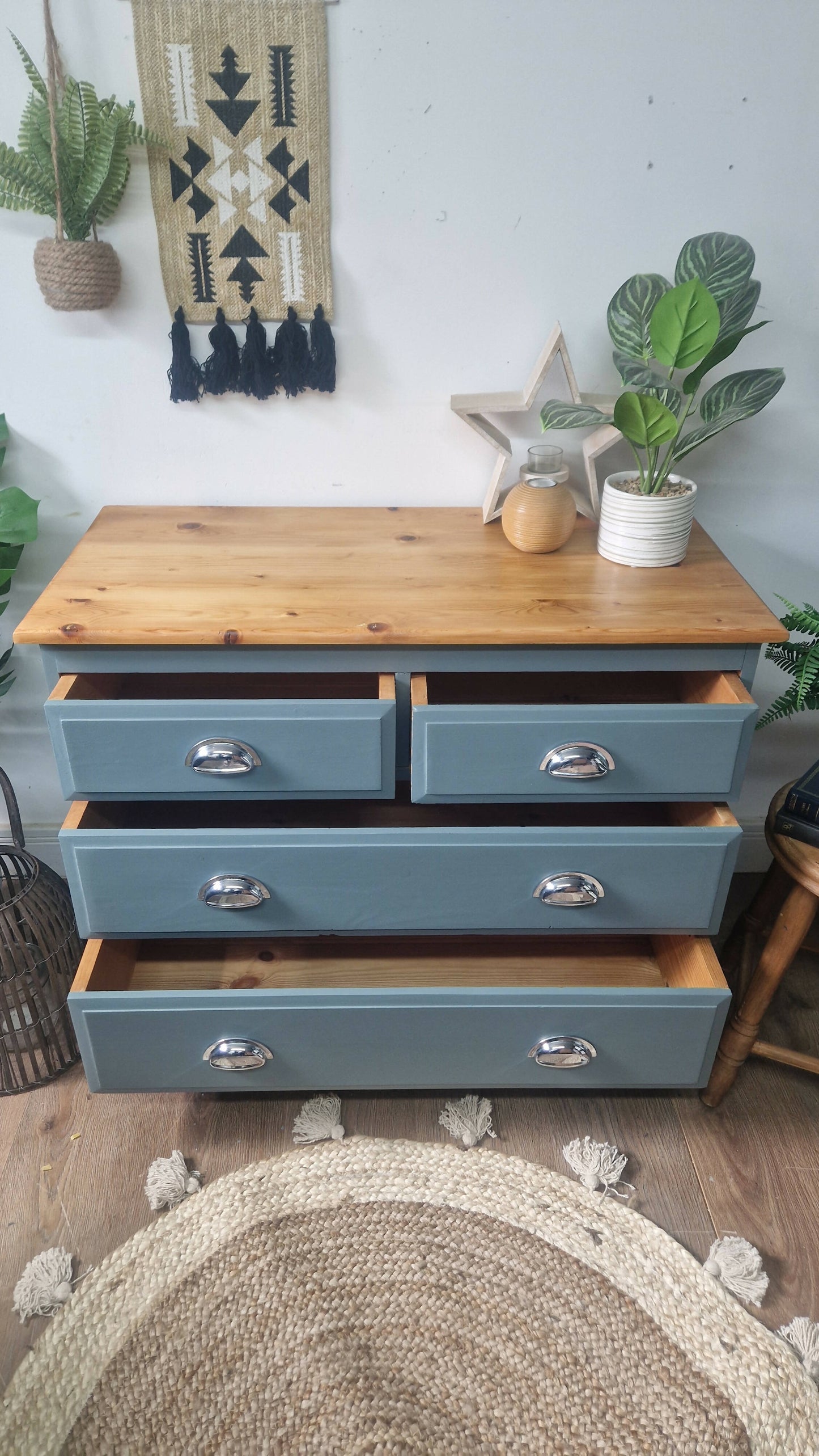 Vintage Blue Pine Chest of Drawers