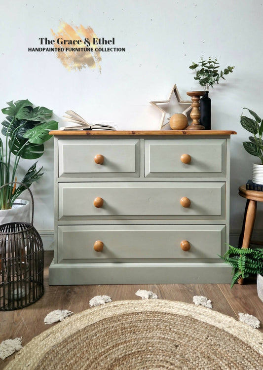 Solid Pine Grey Vintage Chest of Drawers