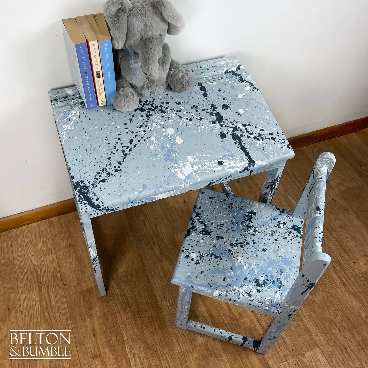 Vintage Lift Lid Child’s Writing Desk and Chair in Pale Blue