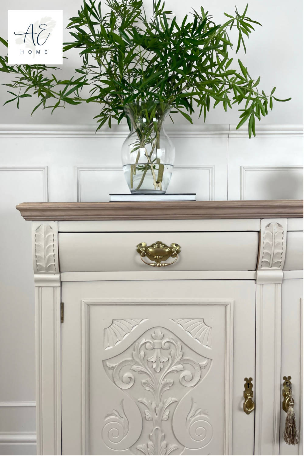 Vintage Carved Solid Wood Sideboard