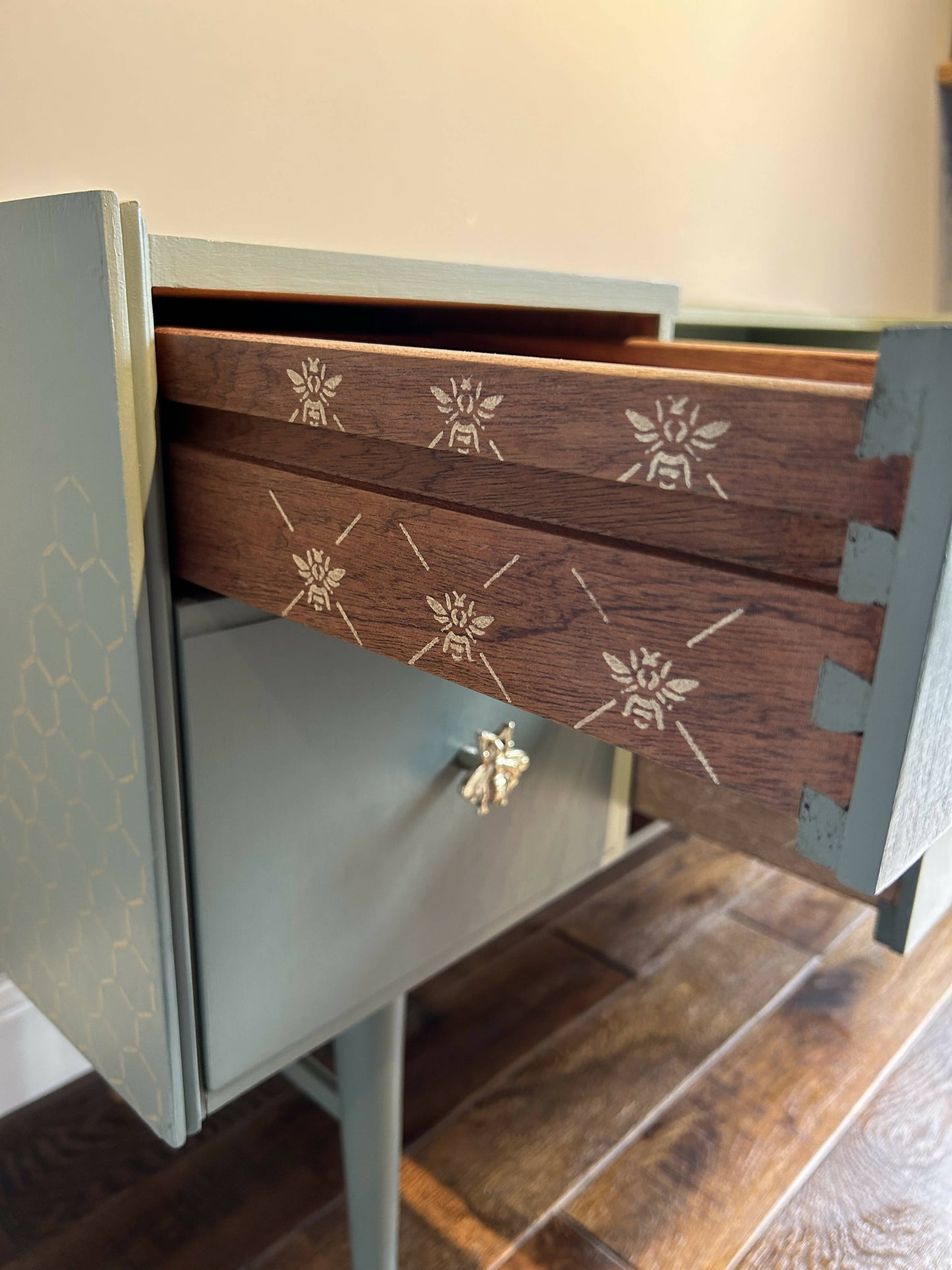 **NOW SOLD**Restyled Meredew furniture sideboard in Serenity green Satin