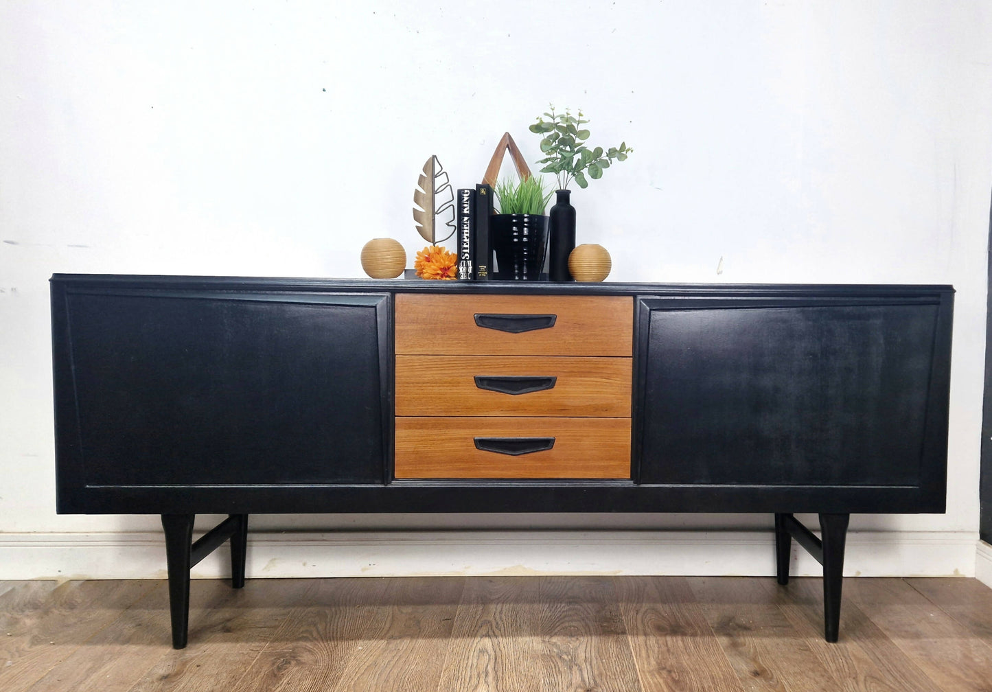 Black and teak midcentury modern sideboard