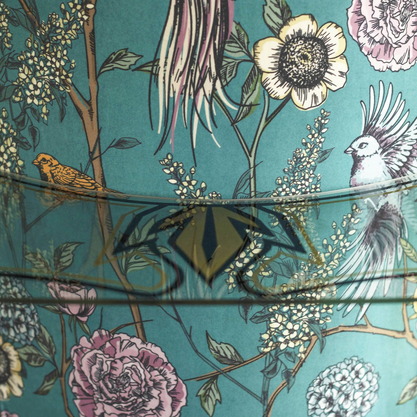 An exceptional art deco drinks cabinet, beautifully decoupaged with Birds of Paradise velvet in a striking combination of pink and teal.