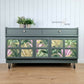 Sold - Nathan Sideboard / Drinks Cabinet, Green mid century cupboard, Olive and Purple pattern, MCM Storage
