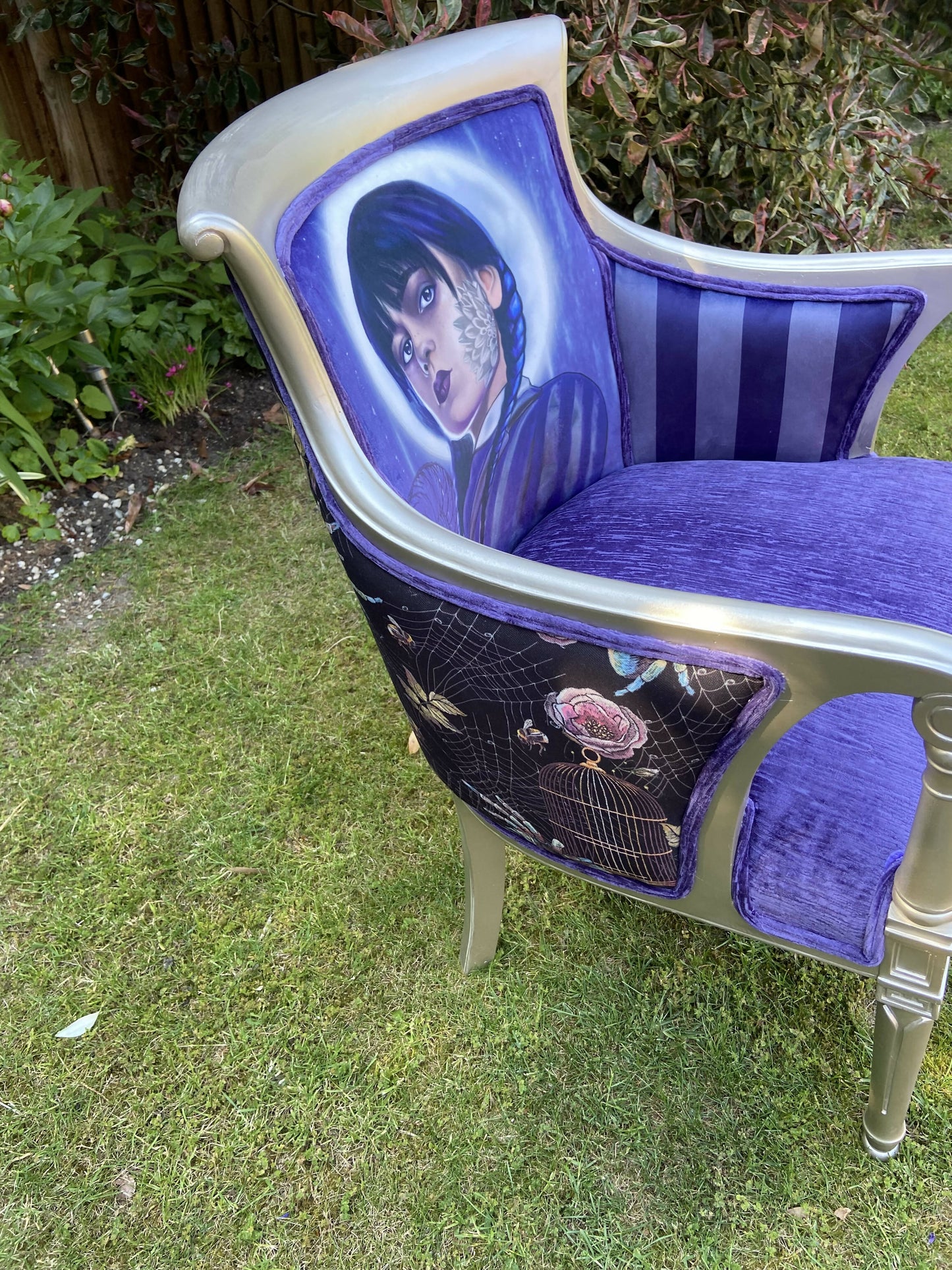 Velvet Covered Chair with Wednesday Addams