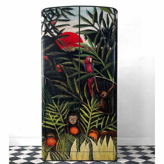 Upcycled Art Deco Wardrobe For Bedroom Jungle Design Children's Bedroom Furniture Two Door Wardrobe Animal Print Gentleman's Single Wardrobe