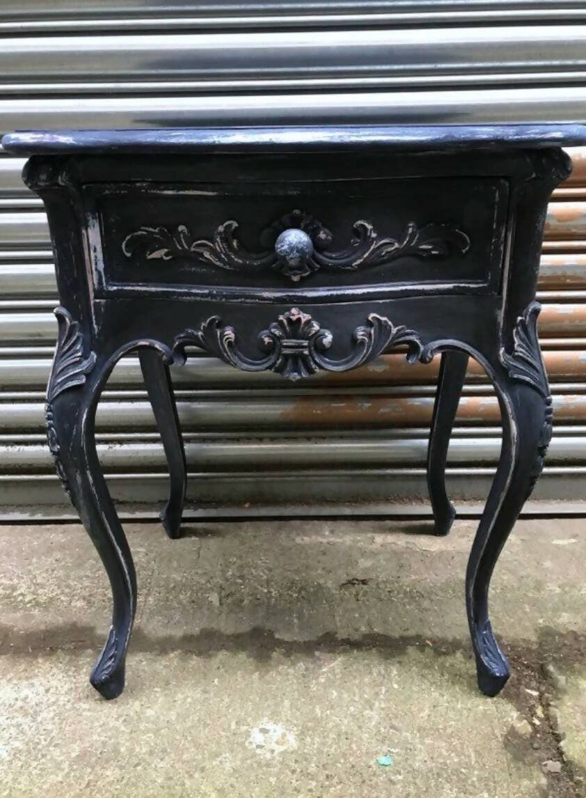 New Mahogany reproduction French bedside cabinet painted in chippy Annie Sloan Chalk Paint