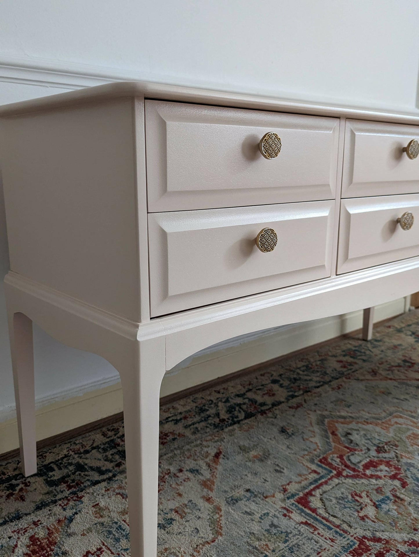 Stag Minstrel 6 Drawer Console Table, for commission. Peach, Pink