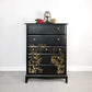 Stag tallboy drawers, black and gold stag chest of drawers, vintage chest of drawers