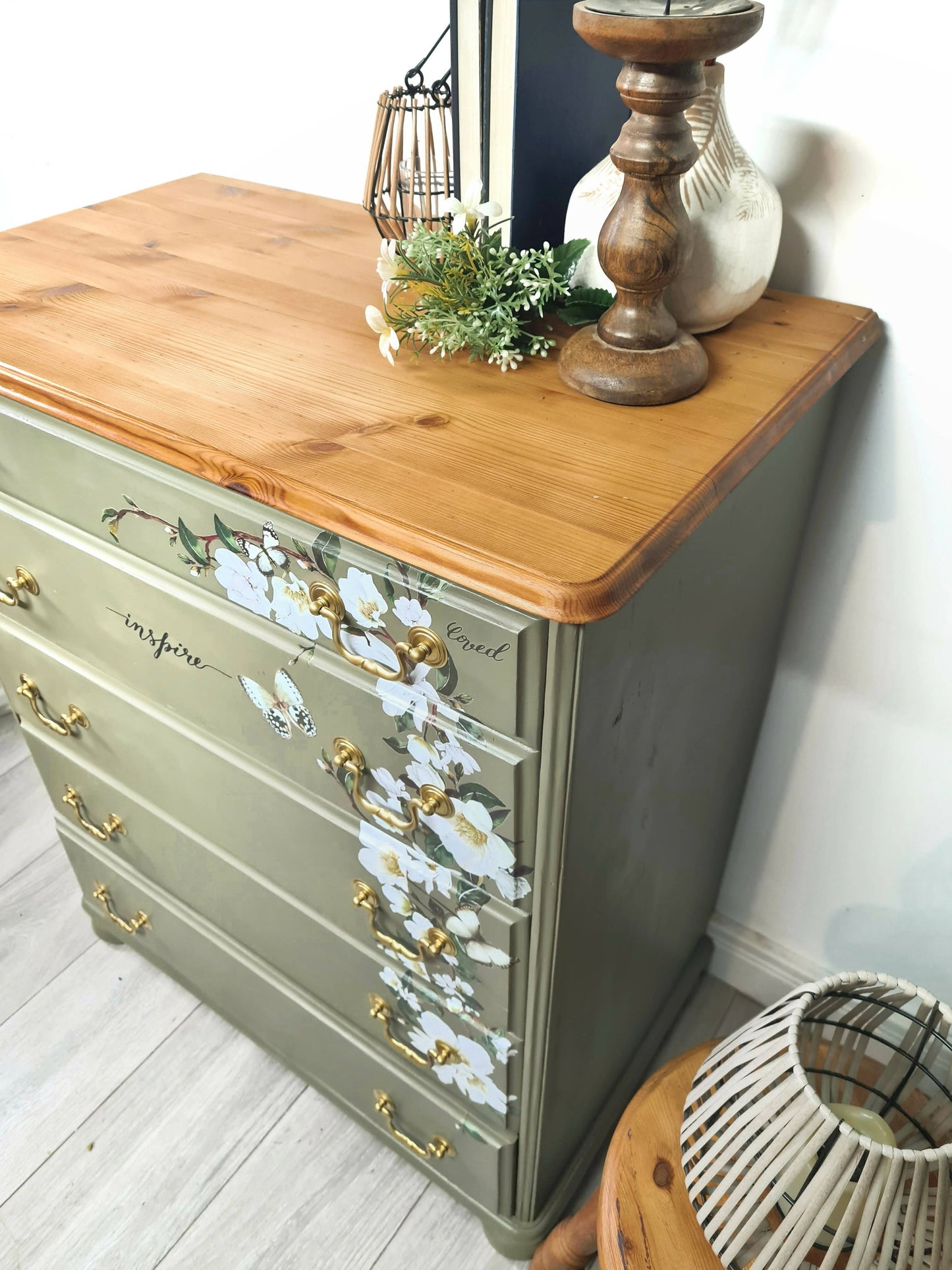 Vintage Green Pine Drawers