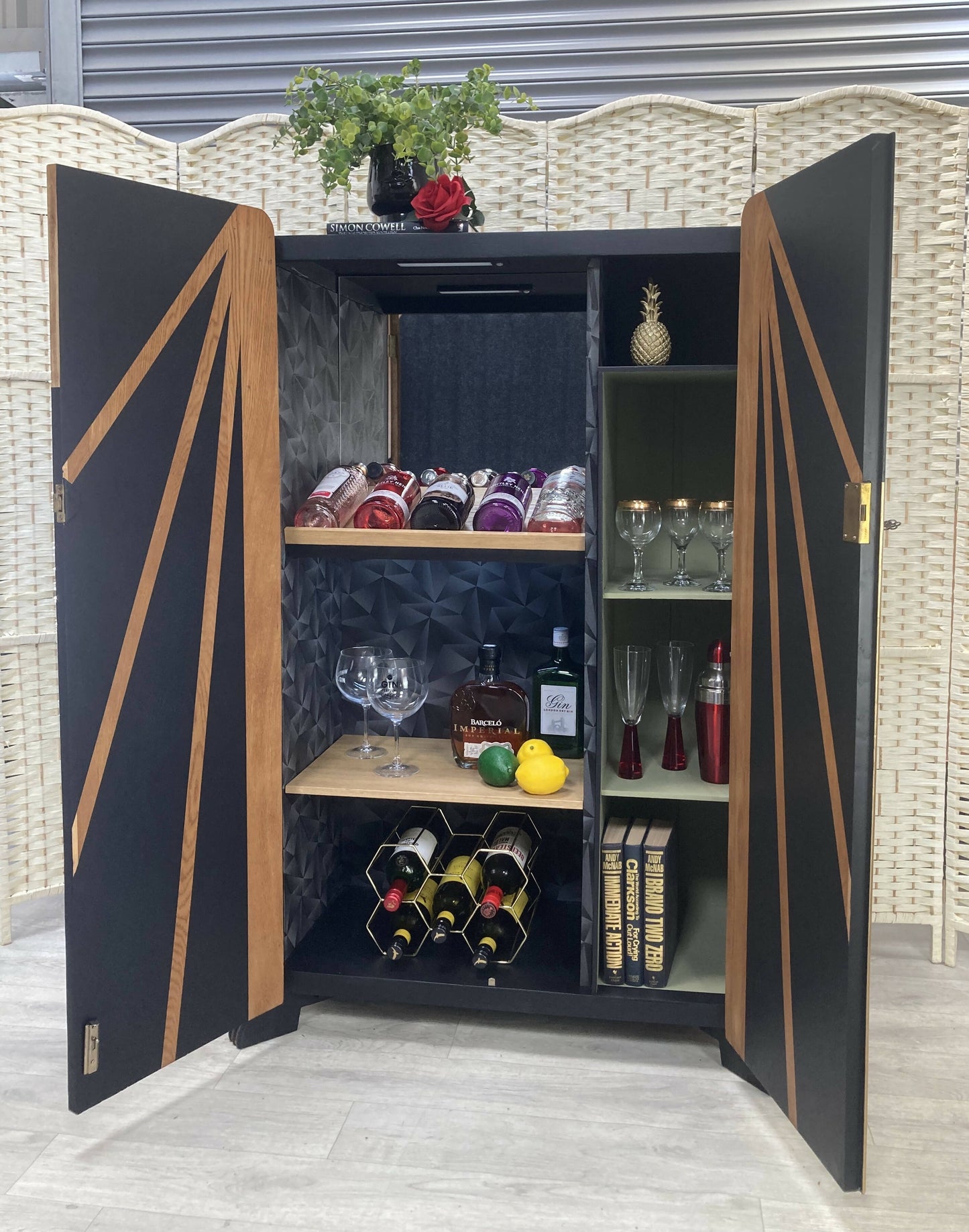 SOLD! Art Deco Style Cocktail, Drinks, Gin Cabinet in Black and Oak