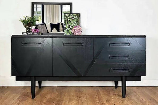 sold- Black Mid Century Geometric Sideboard