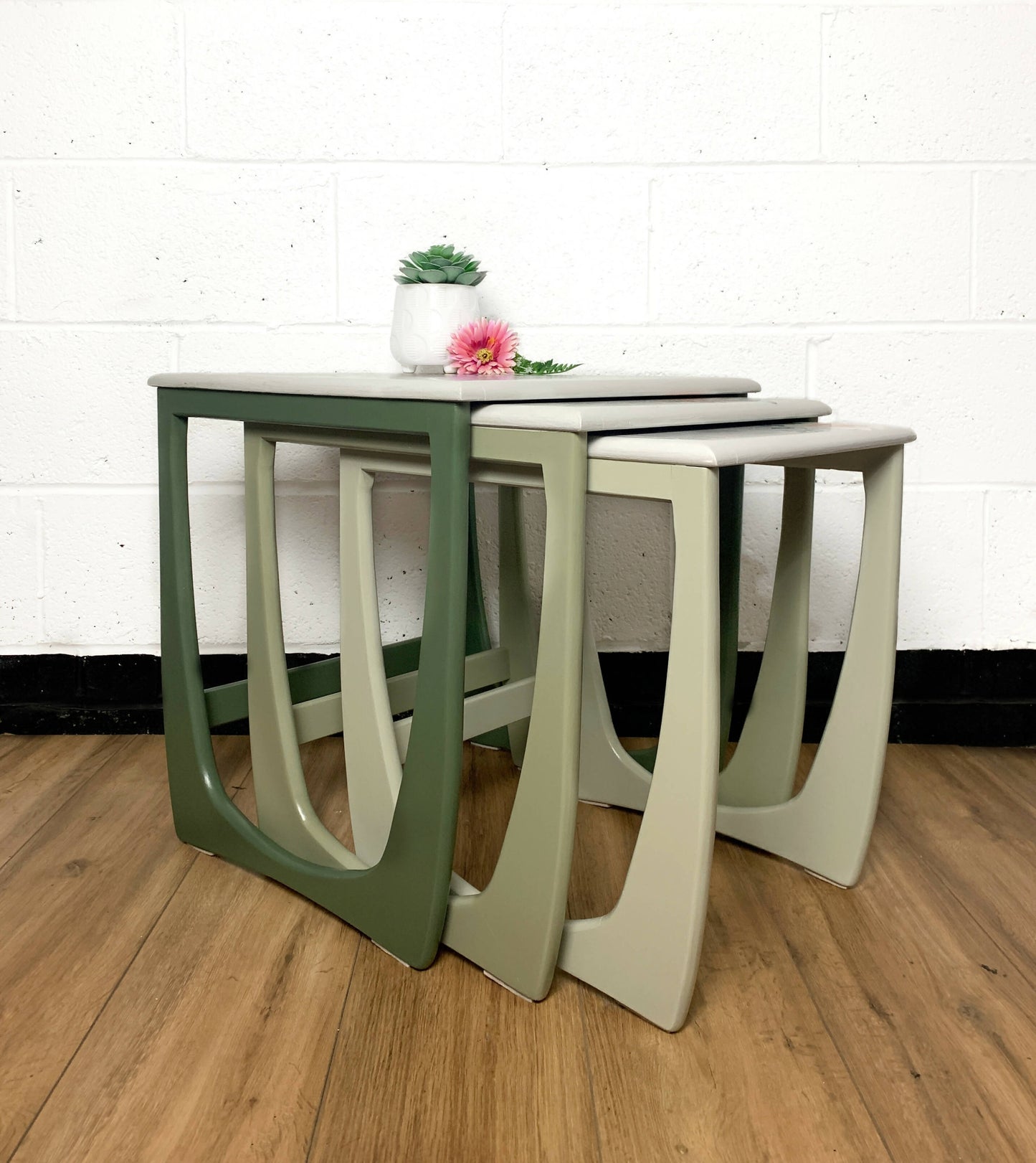 NOW SOLD - Custom Tables Available - Green Flower Sunelm Nest of Tables