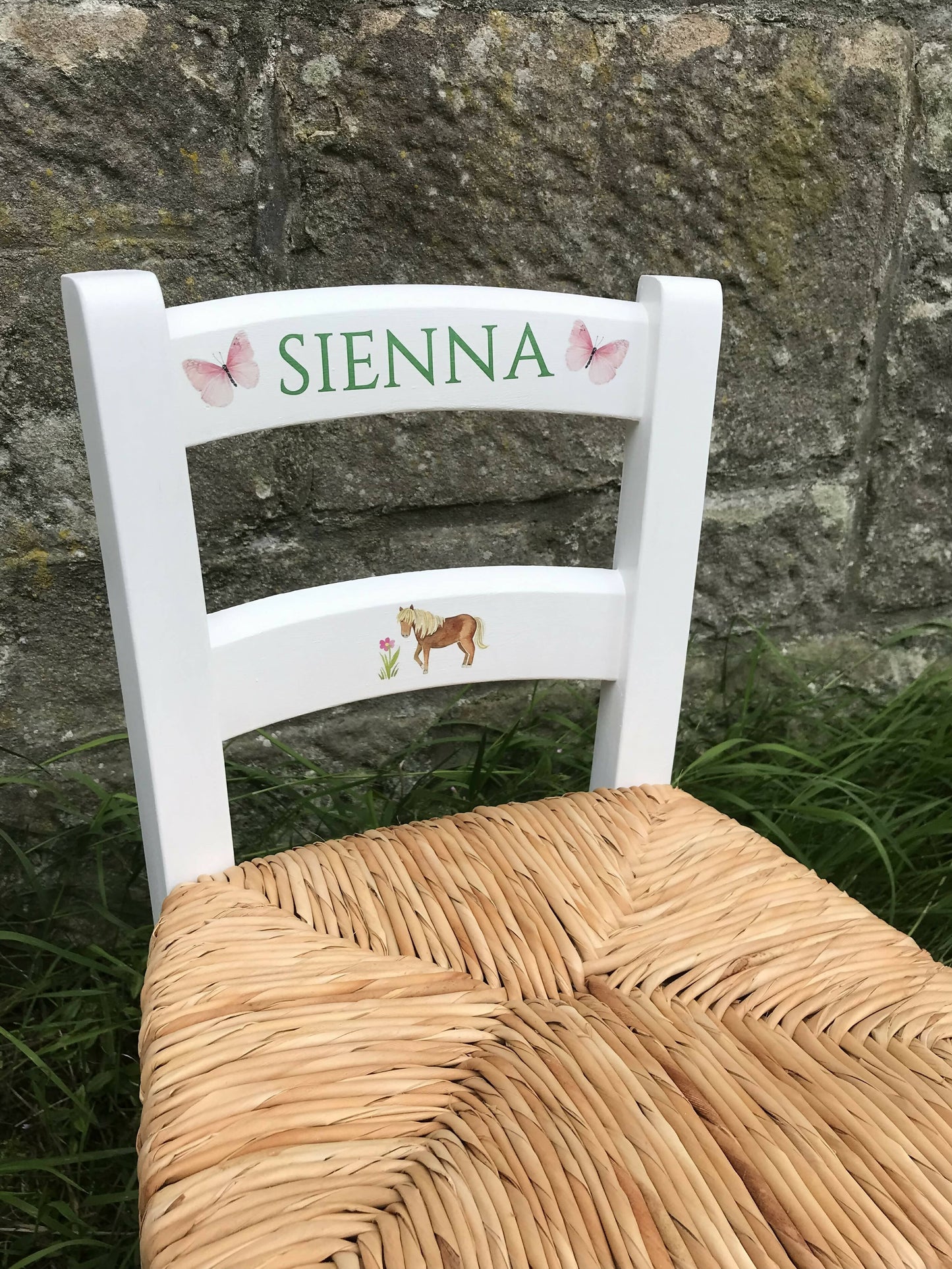 Rush seat personalised children's chair -Simple theme - made to order
