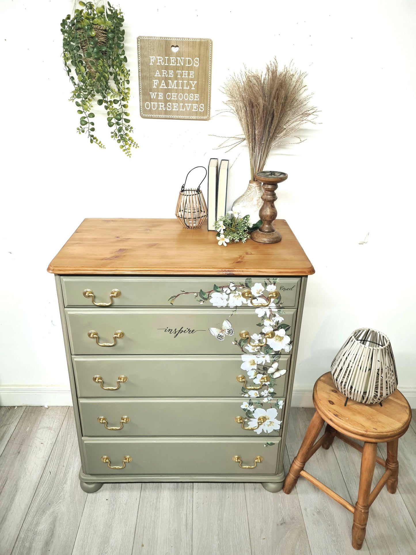 Vintage Green Pine Drawers