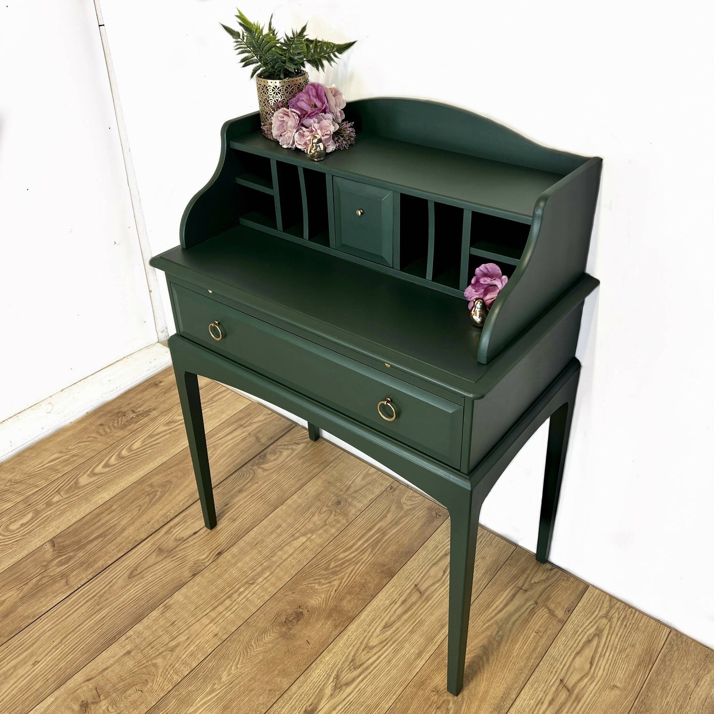 Very rare Stag Minstrel Secretaire in dark green, vintage writing desk, mid century bureau