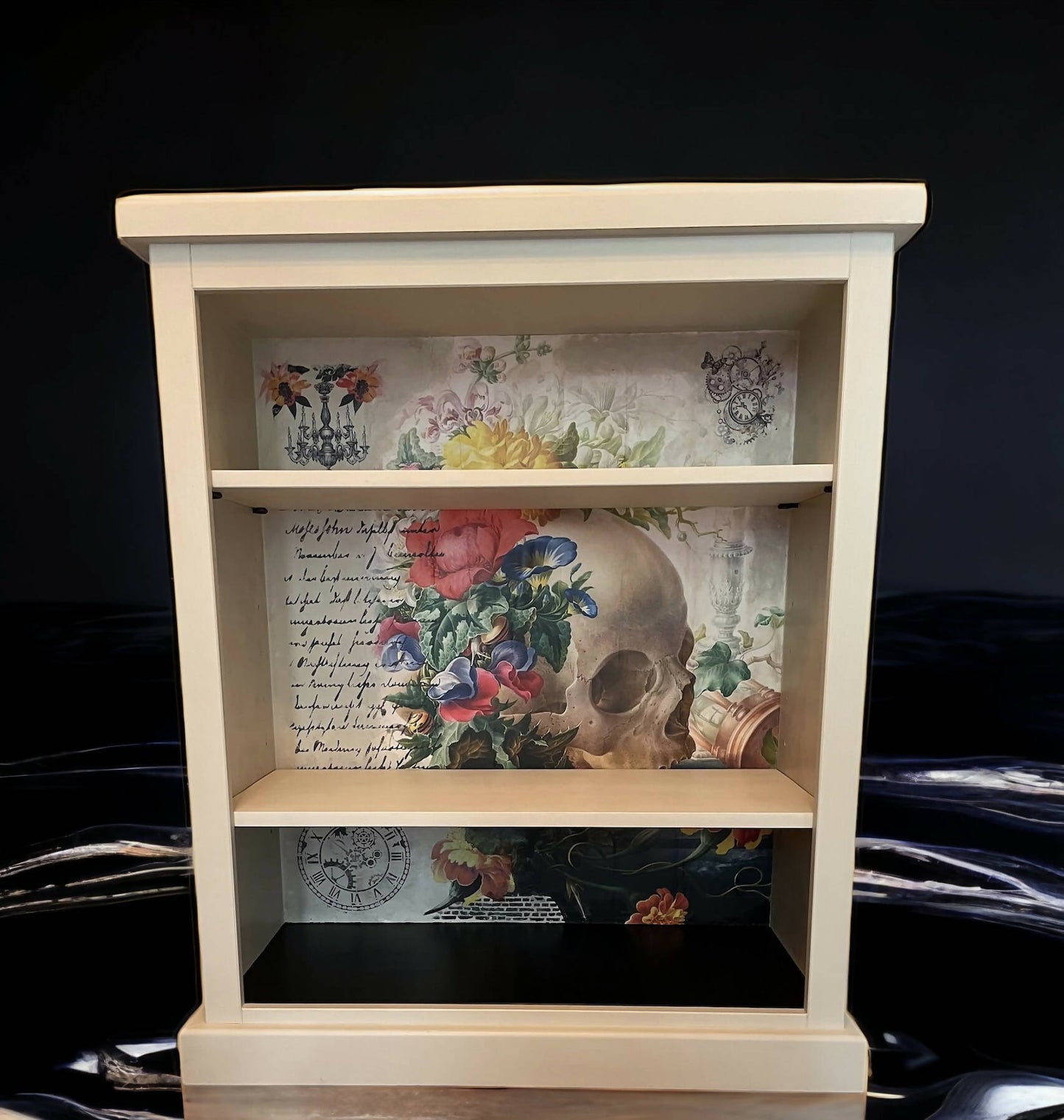 “Sold” Stunning Skull & Flowers Display Shelf, Bookcase