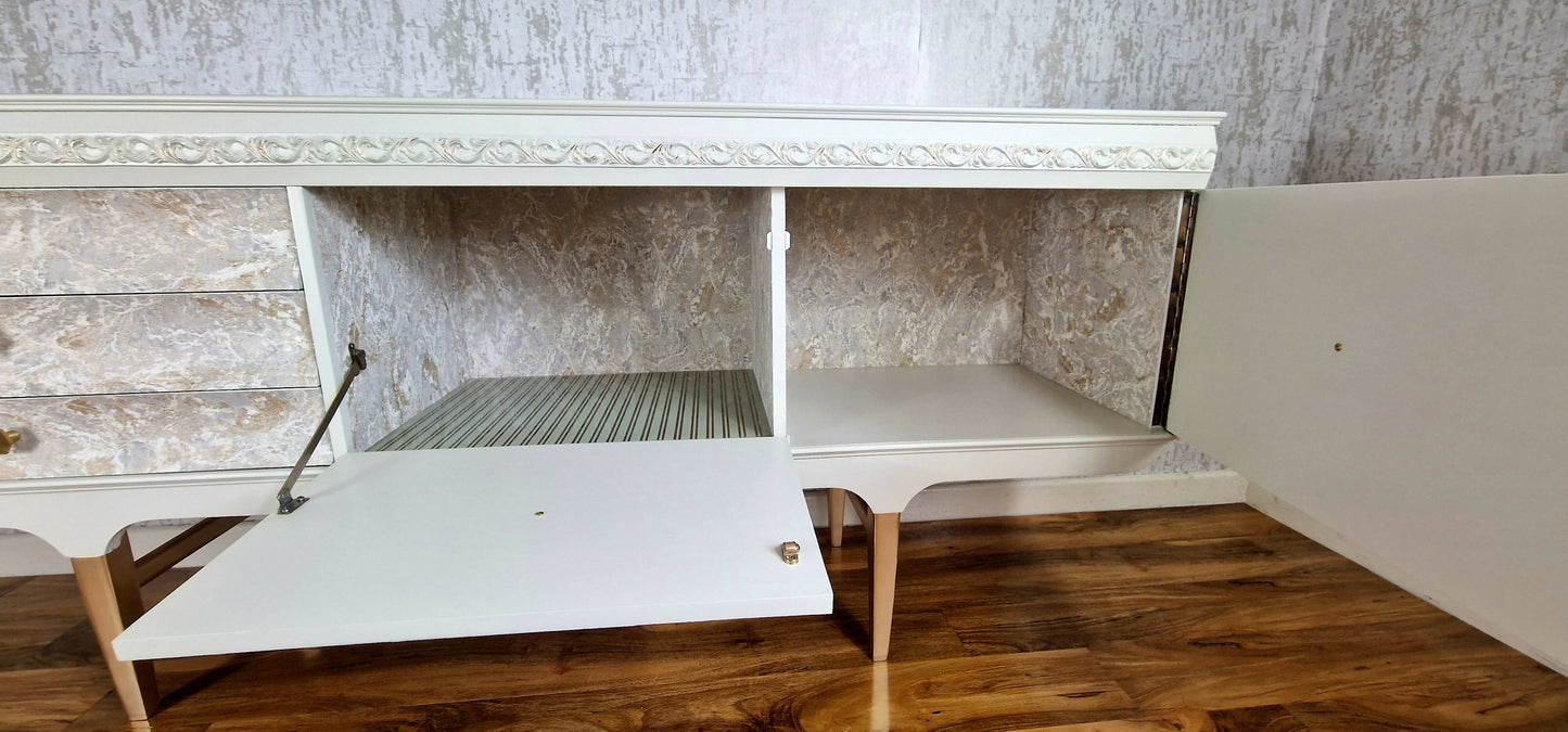 Vintage White Carved Sideboard