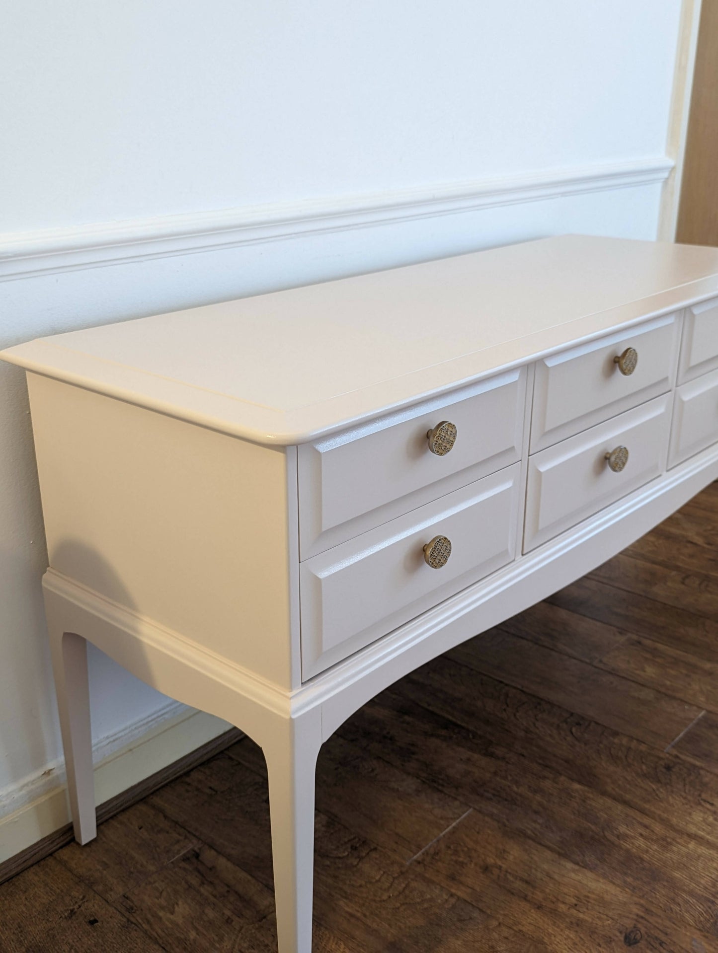 Stag Minstrel 6 Drawer Console Table, for commission. Peach, Pink